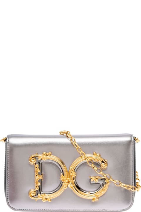 Dolce & Gabbana Woman's Dg Girls  Silver Colored Leather Crossbody Bag