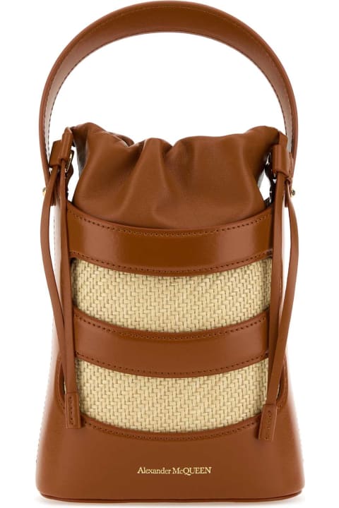 Homeware Alexander McQueen Two-tone Leather And Raffia Mini The Rise Bucket Bag