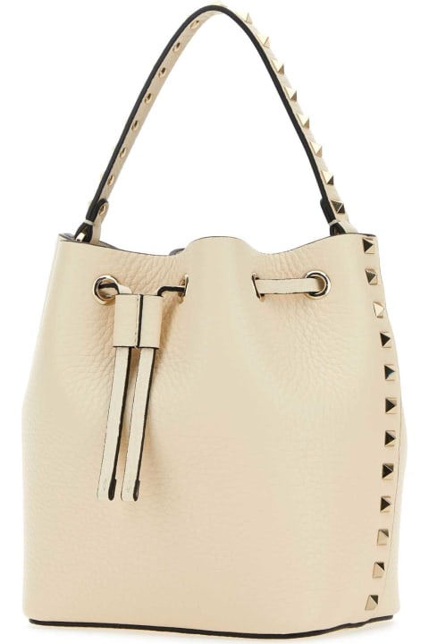 Fashion for Women Valentino Garavani Ivory Leather Rockstud Bucket Bag