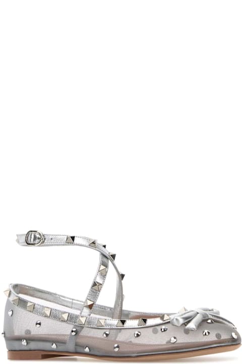 Sale for Women Valentino Garavani Silver Mesh Rockstud Ballerinas