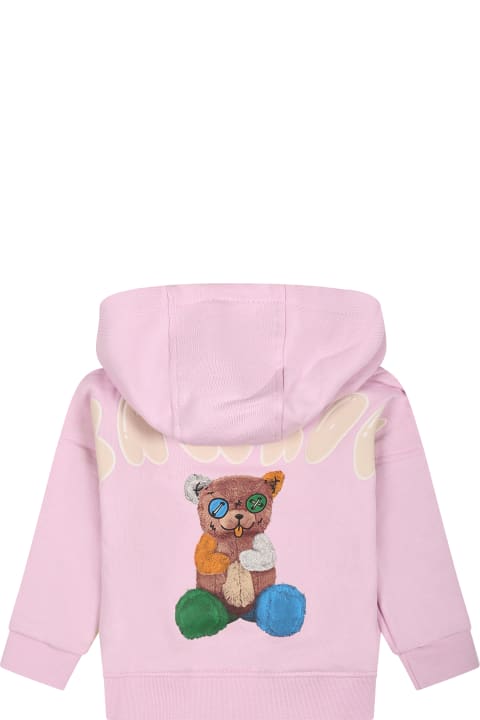 ベビーボーイズ Barrowのニットウェア＆スウェットシャツ Barrow Pink Sweatshirt For Baby Girl With Logo And Bear