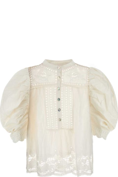 Farm Rio Clothing for Women Farm Rio White Linen Blend Blouse