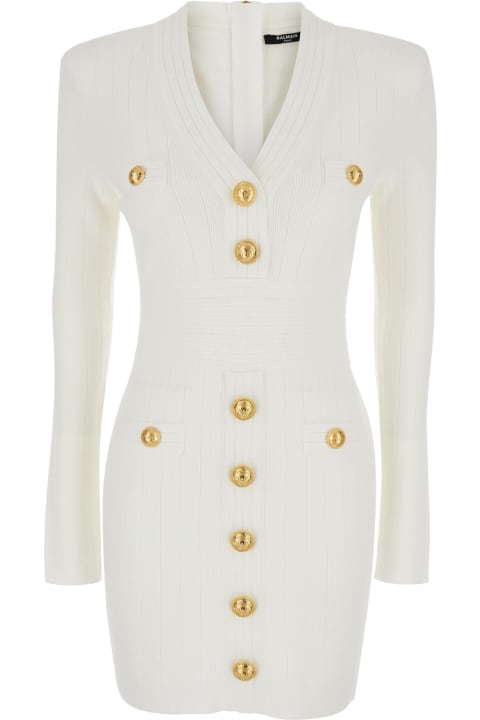 Balmain Coats & Jackets for Women Balmain Mini White Dress With Golden Buttons In Stretch Viscose Woman