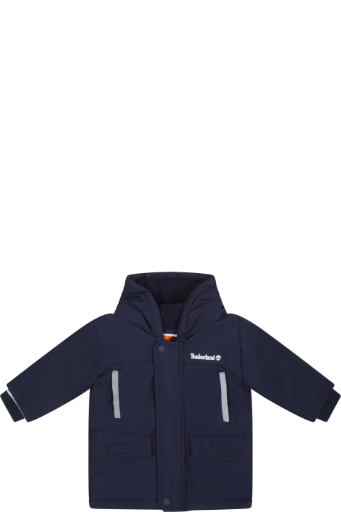 Topwear for Baby Boys Timberland Blue Parka For Boy With Logo