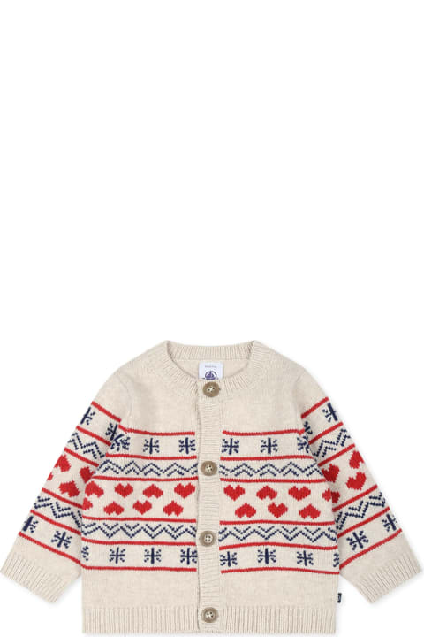 Petit Bateau Sweaters & Sweatshirts for Baby Girls Petit Bateau Beige Cardigan For Baby Girl With Hearts