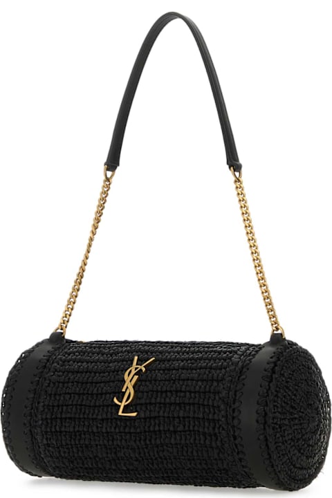 Saint Laurent Black Raffia And Leather Cassandre Shoulder Bag
