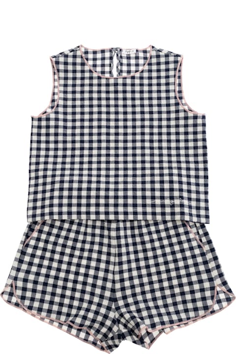 Il Gufo Jumpsuits for Girls Il Gufo Blue Sleeveless Crewneck Set With All-over Check Motif In Cotton Stretch Girl