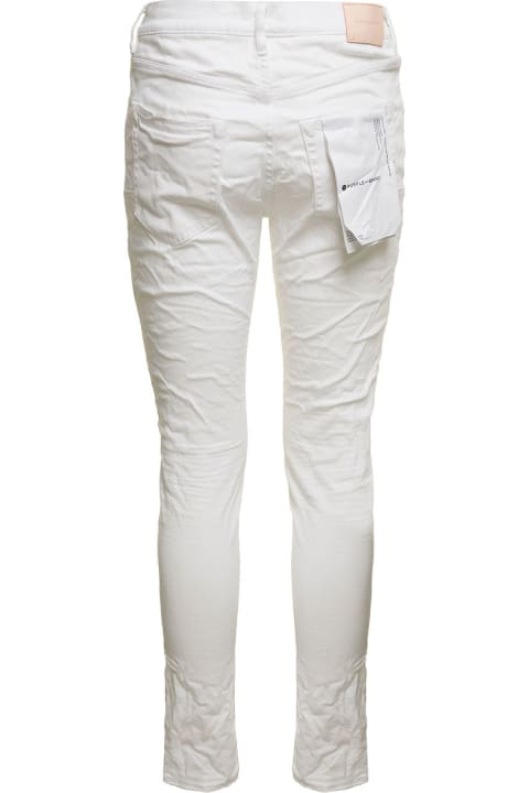 Homeware Purple Brand White Skinny Jeans With Tonal Logo Patch And Crinkled Effect In Stretch Cotton Denim Man