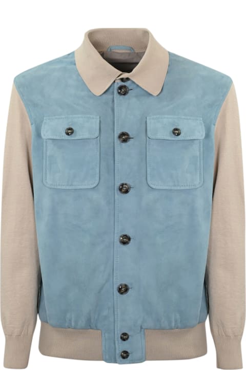 Barba Napoli Coats & Jackets for Men Barba Napoli Truman Jacket In Light Blue Leather And Ice Mesh