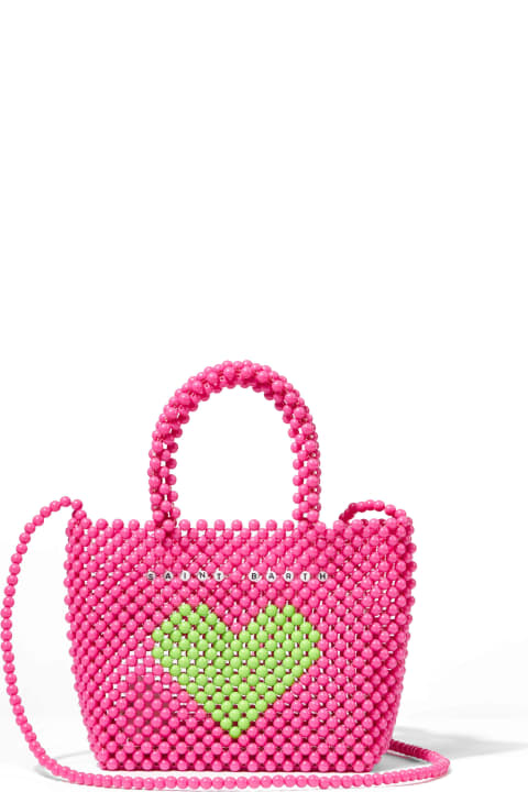 メンズ トートバッグ MC2 Saint Barth Beaded Pink Handbag With Green Heart