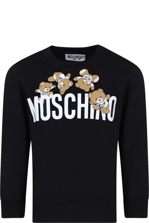 Fashion for Boys Moschino Black Sweatshirt For Kids With Teddy Bear And Logo