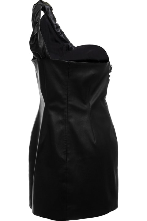 The Mannei Woman's Sentpierre Black Leather One Shoulder Dress