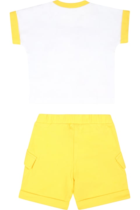 ベビーガールズ ボトムス Moschino Yellow Suit For Baby Boy With Teddy Bear