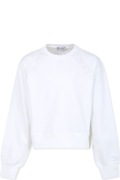 Pinko سترات وبلوزات ثقيلة لـ بنات Pinko White Sweatshirt For Girl With Logo