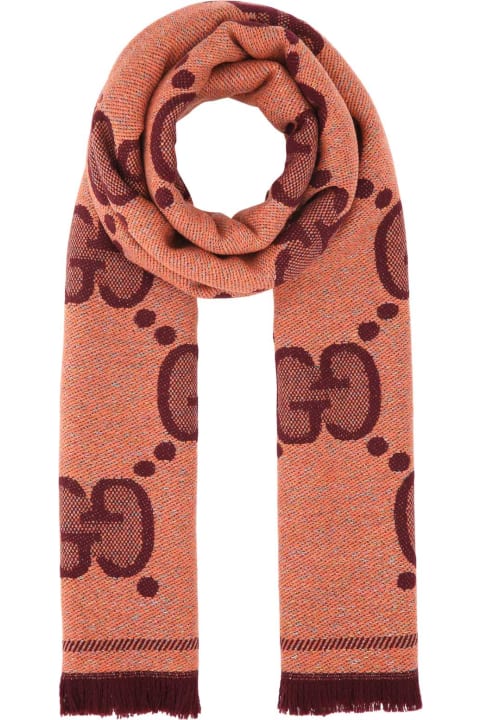 Gucci Women Gucci Embroidered Wool Blend Scarf