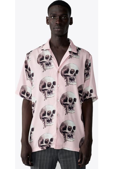 Tencel Short Sleeve Shirt With Mop Buttons Pink tencel shirt with skulls pattern print