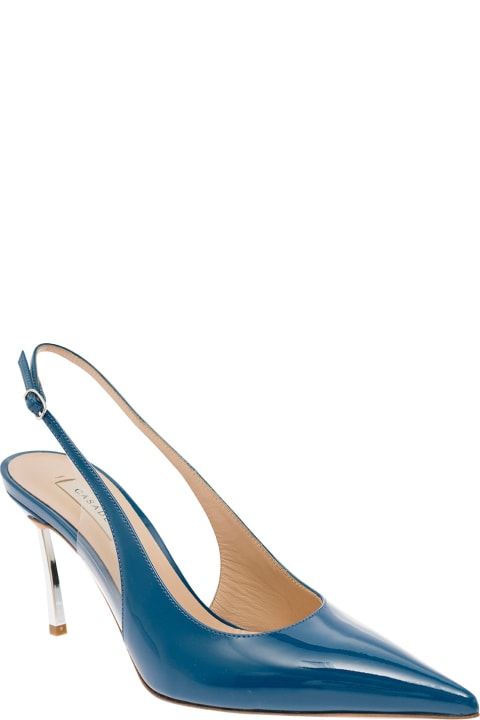 High-Heeled Shoes for Women Casadei Light Blue Slingback Pumps With Blade Heel In Patent Leather Woman