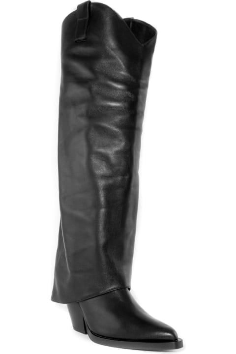 Mira Black Brushed Leather High Boots