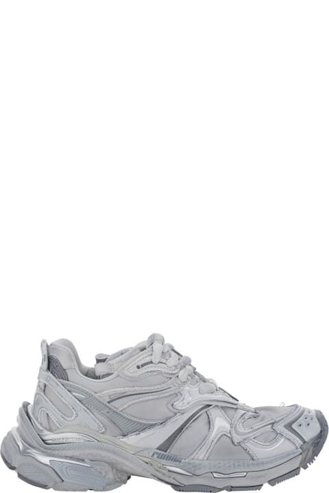 Balenciaga 'runner 2' Grey Sneaker With Embossed Logo In Mesh And Nylon Man