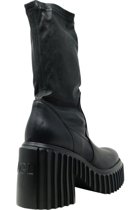Agl Black Leather Elastic Boots