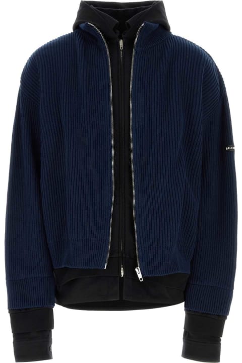Balenciaga Sweaters for Men Balenciaga Navy Blue Cotton Oversize Cardigan