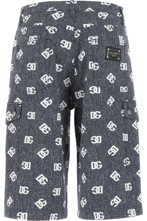 Pants for Men Dolce & Gabbana Printed Denim Stretch Bermuda Shorts