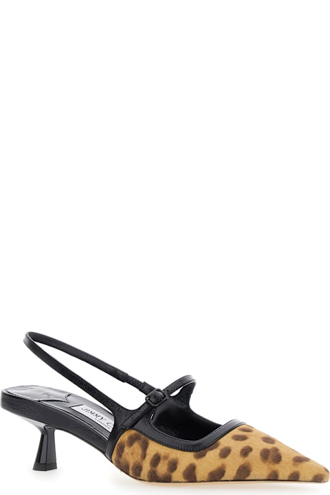 Homeware Jimmy Choo 'didi' Brown Slingback Pumps With Leopard Motif And Sculpted Heel In Leather Woman