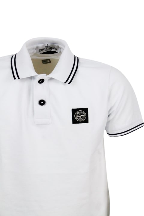 Topwear for Boys Stone Island Short-sleeved Pique Cotton Polo Shirt With Contrasting Color Profiles On The Collar And Sleeve. Logo On The Chest