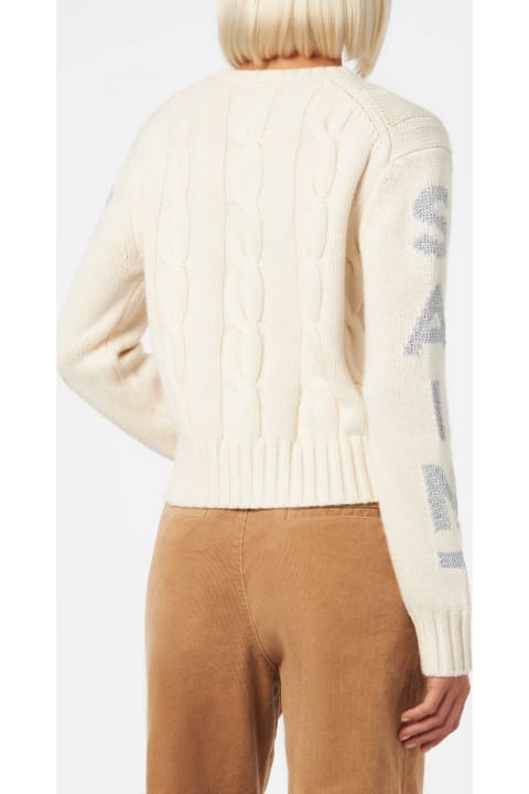 Homeware MC2 Saint Barth Woman Crewneck Braided Sweater With Saint Barth Lurex Print