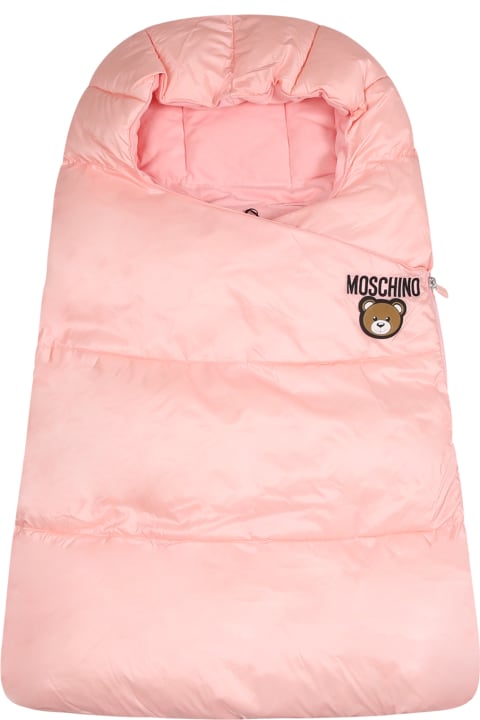 ベビーガールズのセール Moschino Pink Sleeping Bag For Baby Girl With Teddy Bear And Logo