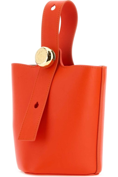 Loewe Totes for Women Loewe Dark Orange Leather Mini Pebble Bucket Bag