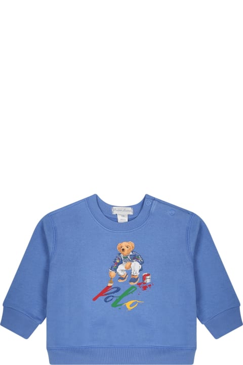 ベビーボーイズ トップス Ralph Lauren Light Blue Sweatshirt For Baby Boy With Polo Bear