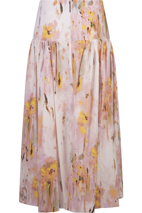 Skirts for Women MSGM Flared Midi Skirt In Poplin With "artsy Flower" Print