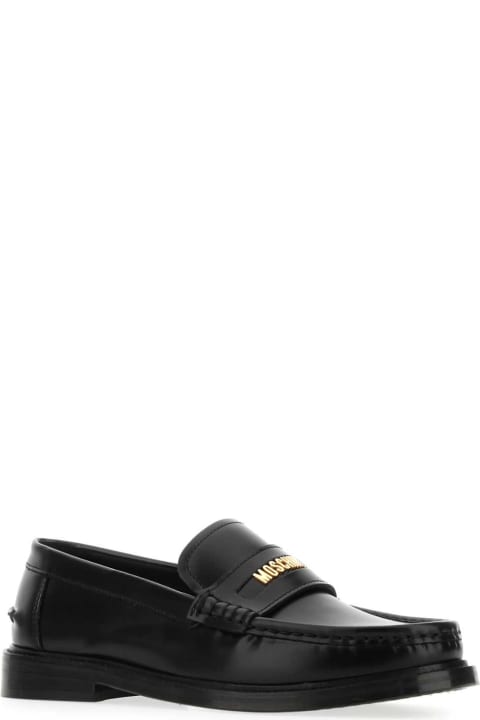 Flat Shoes for Women Moschino Black Leather Loafers