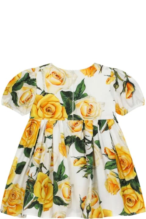 Fashion for Baby Girls Dolce & Gabbana Yellow Rose Print Poplin Short-sleeved Dress