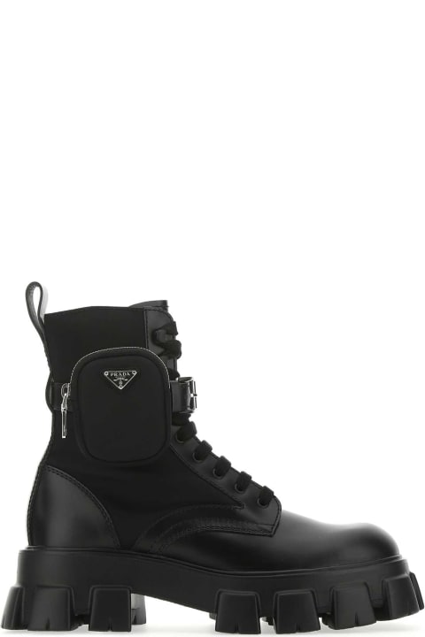 Prada Boots for Men Prada Black Leather And Nylon Monolith Boots