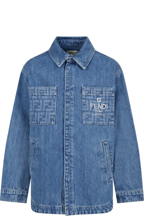 Fendi for Kids Fendi Denim Jacket For Kids With Iconic Ff Pockets