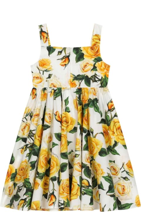 Dresses for Girls Dolce & Gabbana White Dress With Yellow Rose Print