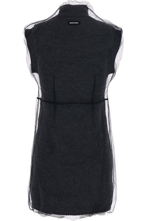 MSGM for Kids MSGM Grey High Neck Dress With Logo Patch Applied On The Back In Wool Woman