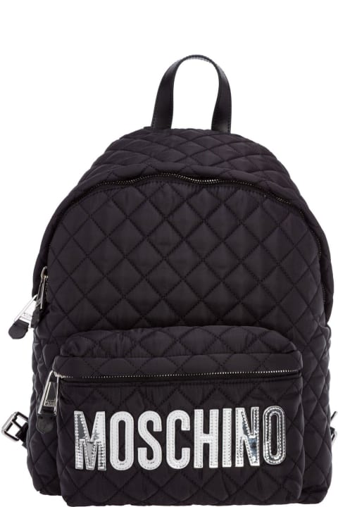 Moschino Backpacks for Women Moschino Logo Patched Quilted Backpack