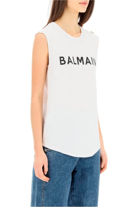 ウィメンズ Balmainのウェア Balmain Logo Print Sleeveless T-shirt