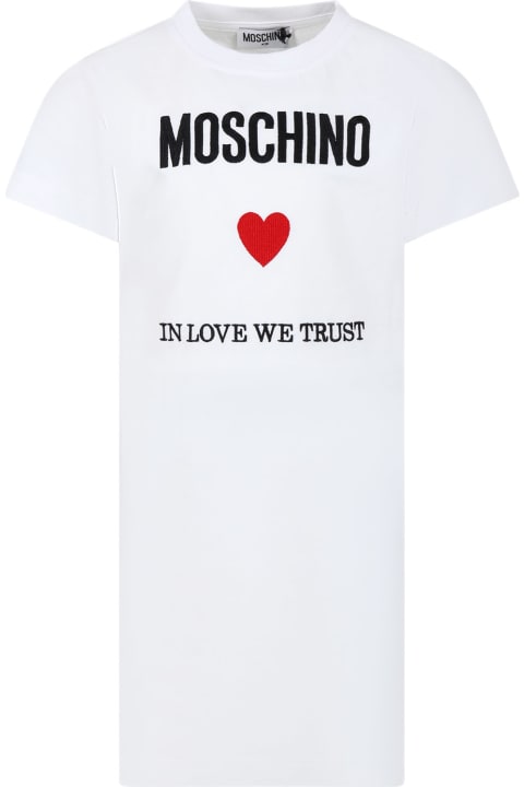 Moschino for Kids Moschino White Dress For Girl With Logo And Heart