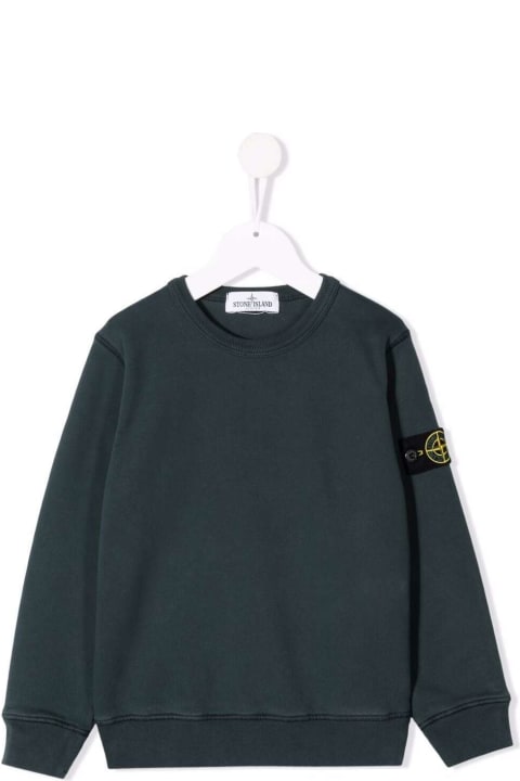 Homeware Stone Island Junior Green Crewneck Sweatshirt With Logo Patch In Cotton Boy