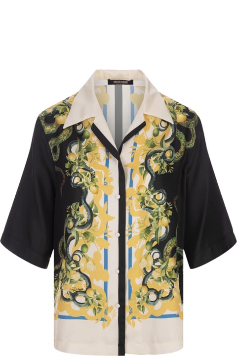 Fashion for Women Roberto Cavalli Ivory Bowling Shirt With Snake Print