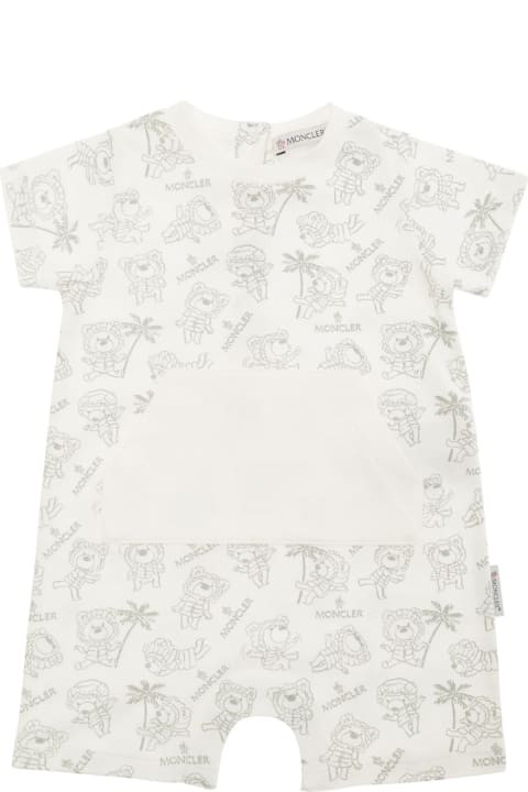 Moncler for Kids Moncler White Short Sleeve Crew Neck Sleepsuit In Cotton Baby
