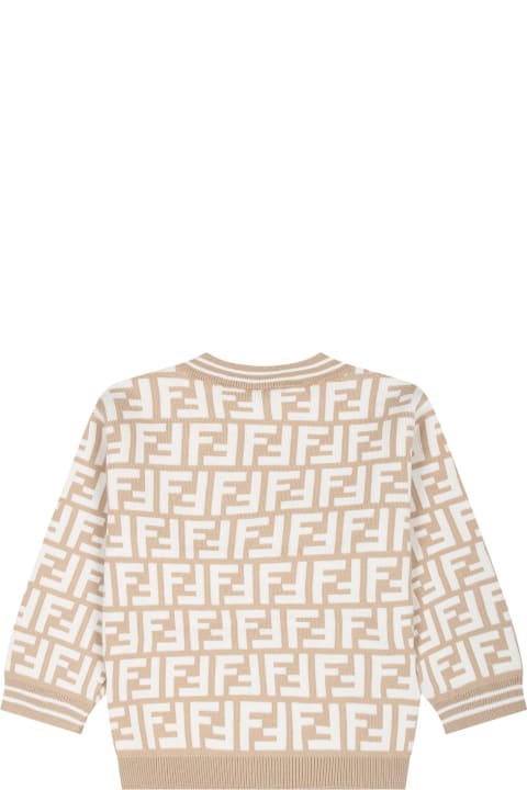 Fashion for Kids Fendi Beige Cardigan For Babykids With Iconic Ff