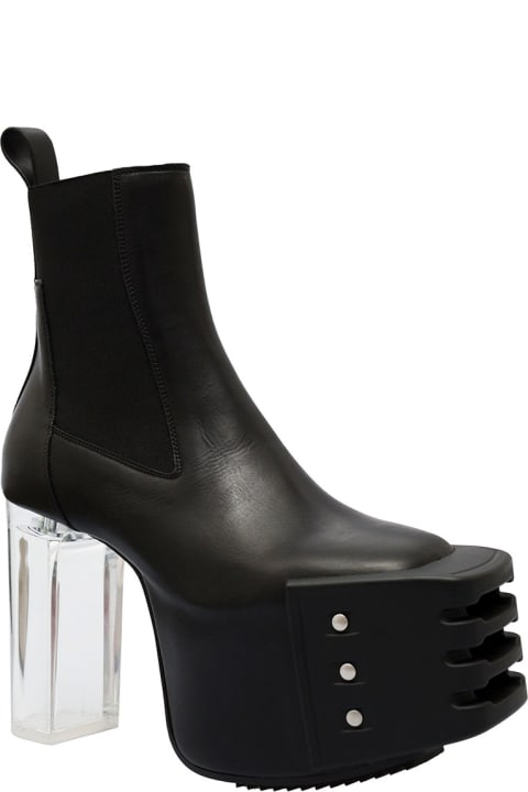 Black Leather Boots With Platform And Sheer Heel Rick Owens Woman