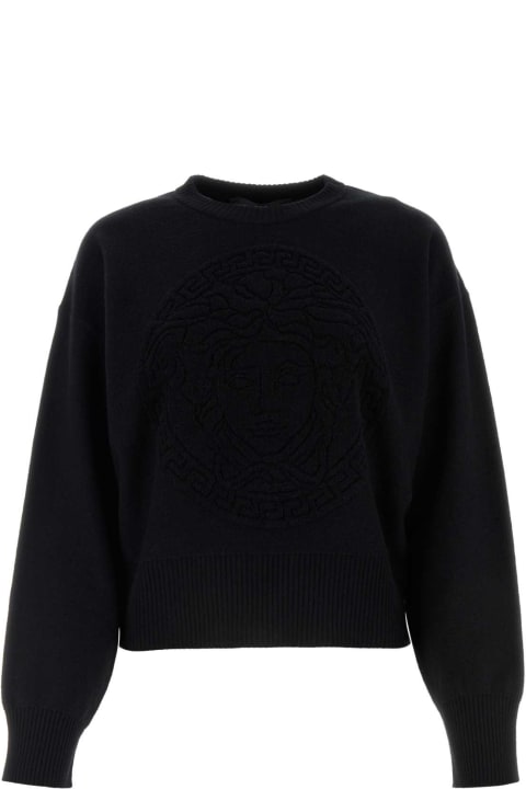 Versace Fleeces & Tracksuits for Women Versace Black Wool Blend Oversize Sweater