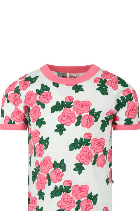 Mini Rodini T-Shirts & Polo Shirts for Girls Mini Rodini White T-shirt For Girl With Rose