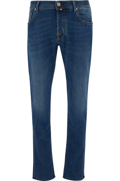 Jacob Cohen Jeans for Men Jacob Cohen Blue Slim Low Waisted Jeans With Patch In Cotton Denim Man